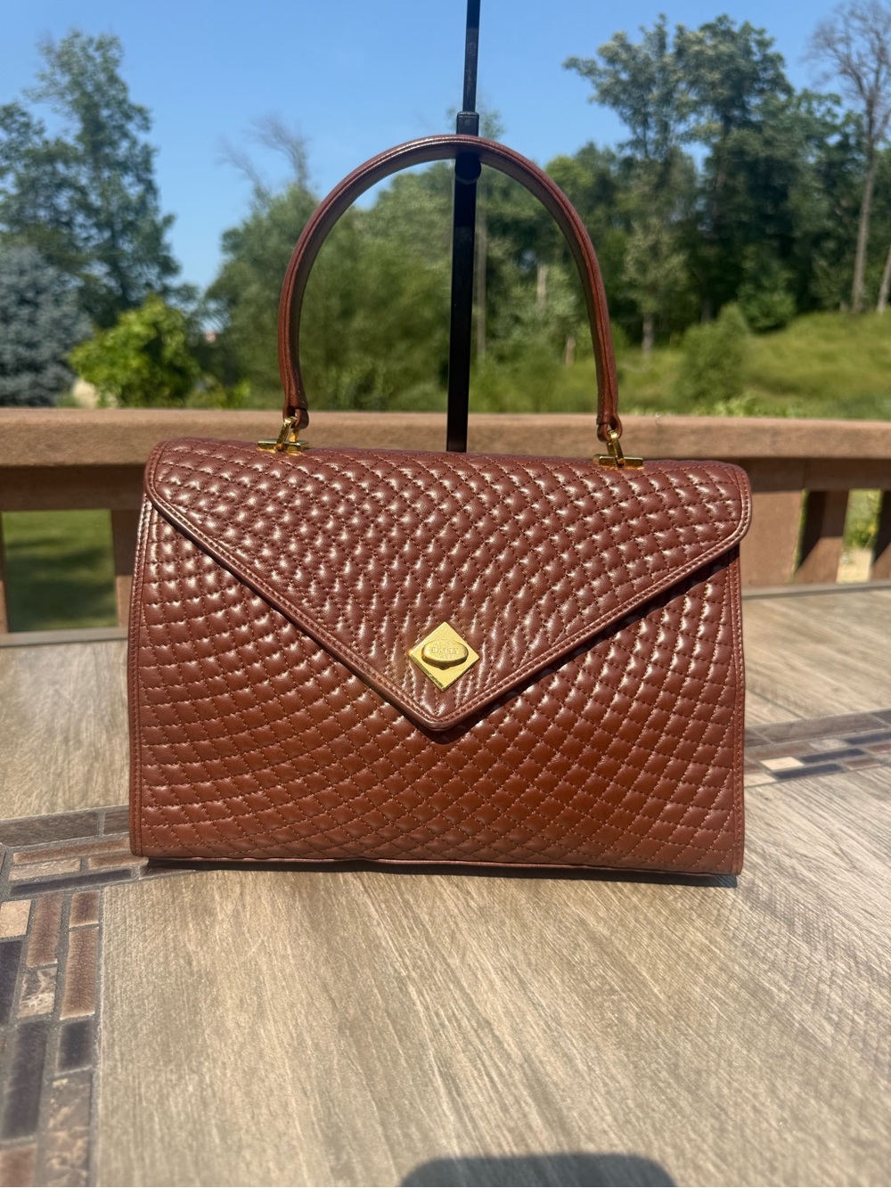 EUC Vintage Bally Quilted Lambskin Leather Rich Brown Top-Handle Bag Brown